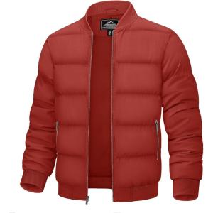 imageTACVASEN Puffer Jacket Men Quilted Mens Lightweight Jackets WaterResistant Warm Padded Comfortable for WinterOrange Red