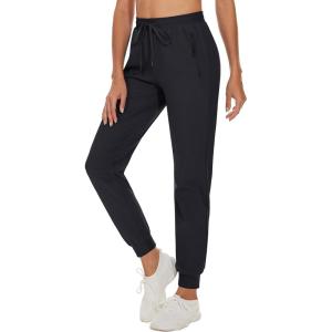 imageTACVASEN Womens Hiking Pants Elastic Waist Sweatpants Travel Running Pants with Pockets Golf Pants Stretch Relaxed Black