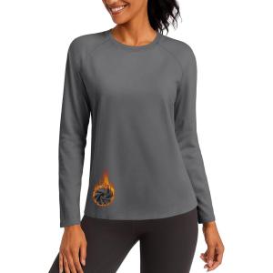 imageTACVASEN Womens Thermal Shirts Lightweight Fleece Lined Long Sleeve Winter Base Layer Undershirt for WorkoutDarkgray