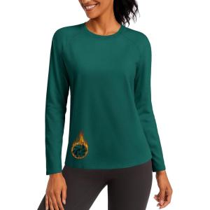 imageTACVASEN Womens Thermal Shirts Lightweight Fleece Lined Long Sleeve Winter Base Layer Undershirt for WorkoutEgreen
