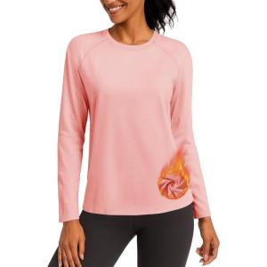 imageTACVASEN Womens Thermal Shirts Lightweight Fleece Lined Long Sleeve Winter Base Layer Undershirt for WorkoutLightpink
