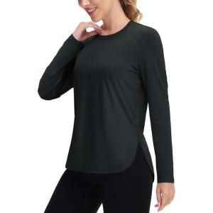 imageTACVASEN Womens UPF 80 UV Shirts Long Sleeve Workout Sun Shirt Outdoor Gym Hiking Tops Breathable LightweightBlack
