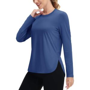 imageTACVASEN Womens UPF 80 UV Shirts Long Sleeve Workout Sun Shirt Outdoor Gym Hiking Tops Breathable LightweightBlue Gray