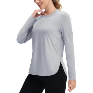 imageTACVASEN Womens UPF 80 UV Shirts Long Sleeve Workout Sun Shirt Outdoor Gym Hiking Tops Breathable LightweightBright Gray
