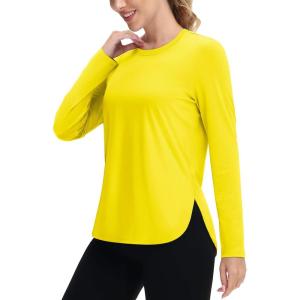 imageTACVASEN Womens UPF 80 UV Shirts Long Sleeve Workout Sun Shirt Outdoor Gym Hiking Tops Breathable LightweightBright Yellow