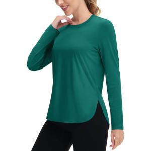 imageTACVASEN Womens UPF 80 UV Shirts Long Sleeve Workout Sun Shirt Outdoor Gym Hiking Tops Breathable LightweightEmerald Green