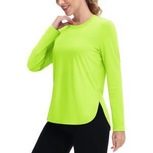 imageTACVASEN Womens UPF 80 UV Shirts Long Sleeve Workout Sun Shirt Outdoor Gym Hiking Tops Breathable LightweightFl Green
