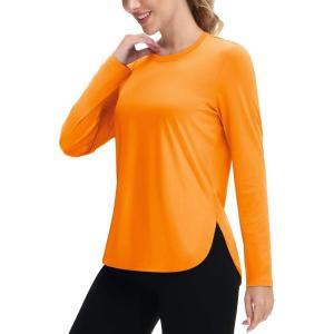 imageTACVASEN Womens UPF 80 UV Shirts Long Sleeve Workout Sun Shirt Outdoor Gym Hiking Tops Breathable LightweightFresh Orange
