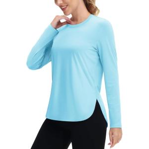 imageTACVASEN Womens UPF 80 UV Shirts Long Sleeve Workout Sun Shirt Outdoor Gym Hiking Tops Breathable LightweightLake Blue