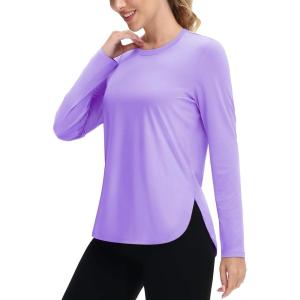 imageTACVASEN Womens UPF 80 UV Shirts Long Sleeve Workout Sun Shirt Outdoor Gym Hiking Tops Breathable LightweightLight Purple