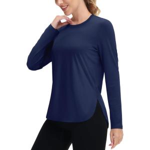 imageTACVASEN Womens UPF 80 UV Shirts Long Sleeve Workout Sun Shirt Outdoor Gym Hiking Tops Breathable LightweightNavy