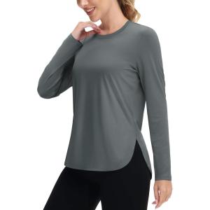 imageTACVASEN Womens UPF 80 UV Shirts Long Sleeve Workout Sun Shirt Outdoor Gym Hiking Tops Breathable LightweightSea Grey