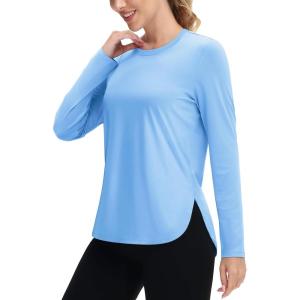 imageTACVASEN Womens UPF 80 UV Shirts Long Sleeve Workout Sun Shirt Outdoor Gym Hiking Tops Breathable LightweightSky Blue