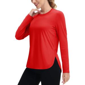 imageTACVASEN Womens UPF 80 UV Shirts Long Sleeve Workout Sun Shirt Outdoor Gym Hiking Tops Breathable LightweightTomato Red