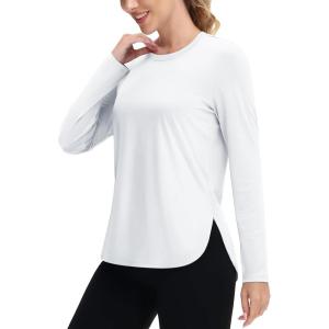 imageTACVASEN Womens UPF 80 UV Shirts Long Sleeve Workout Sun Shirt Outdoor Gym Hiking Tops Breathable LightweightWhite