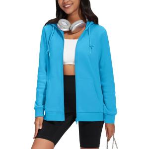 imageTACVASEN Womens Zip Up Hoodies Lightweight French Terry FullZip Hooded Sweatshirt With PocketsBright Blue