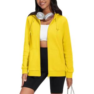 imageTACVASEN Womens Zip Up Hoodies Lightweight French Terry FullZip Hooded Sweatshirt With PocketsYellow
