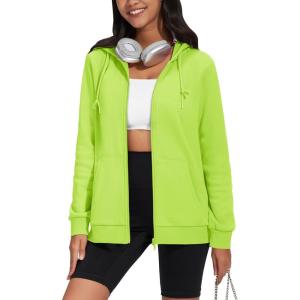 imageTACVASEN Womens Zip Up Hoodies Lightweight French Terry FullZip Hooded Sweatshirt With PocketsYellow Green