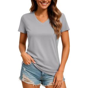 imageTACVASEN Workout Tops for Women UPF 50 Sun Protection VNeck T Shirts Short Sleeve Quick Dry Athletic Running ShirtsLight Gray