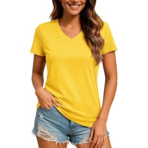 imageTACVASEN Workout Tops for Women UPF 50 Sun Protection VNeck T Shirts Short Sleeve Quick Dry Athletic Running ShirtsYellow