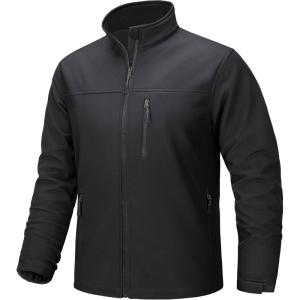 imageTACVASEN Mens Lightweight Softshell Jacket Fleece Lined Waterproof Tactical Rain Zip Up Winter Coat Windbreaker Casual01black