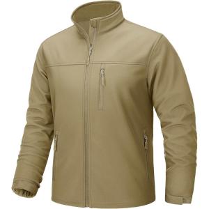 imageTACVASEN Mens Lightweight Softshell Jacket Fleece Lined Waterproof Tactical Rain Zip Up Winter Coat Windbreaker Casual06khaki