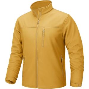 imageTACVASEN Mens Lightweight Softshell Jacket Fleece Lined Waterproof Tactical Rain Zip Up Winter Coat Windbreaker Casual13yellow