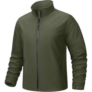 imageTACVASEN Mens Lightweight Softshell Jacket Waterproof Lightweight Fleece Lined Winter Coat with 4 Pockets WindbreakerArmygreen