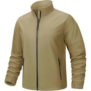 imageTACVASEN Mens Lightweight Softshell Jacket Waterproof Lightweight Fleece Lined Winter Coat with 4 Pockets WindbreakerKhaki
