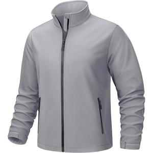 imageTACVASEN Mens Lightweight Softshell Jacket Waterproof Lightweight Fleece Lined Winter Coat with 4 Pockets WindbreakerLightgrey