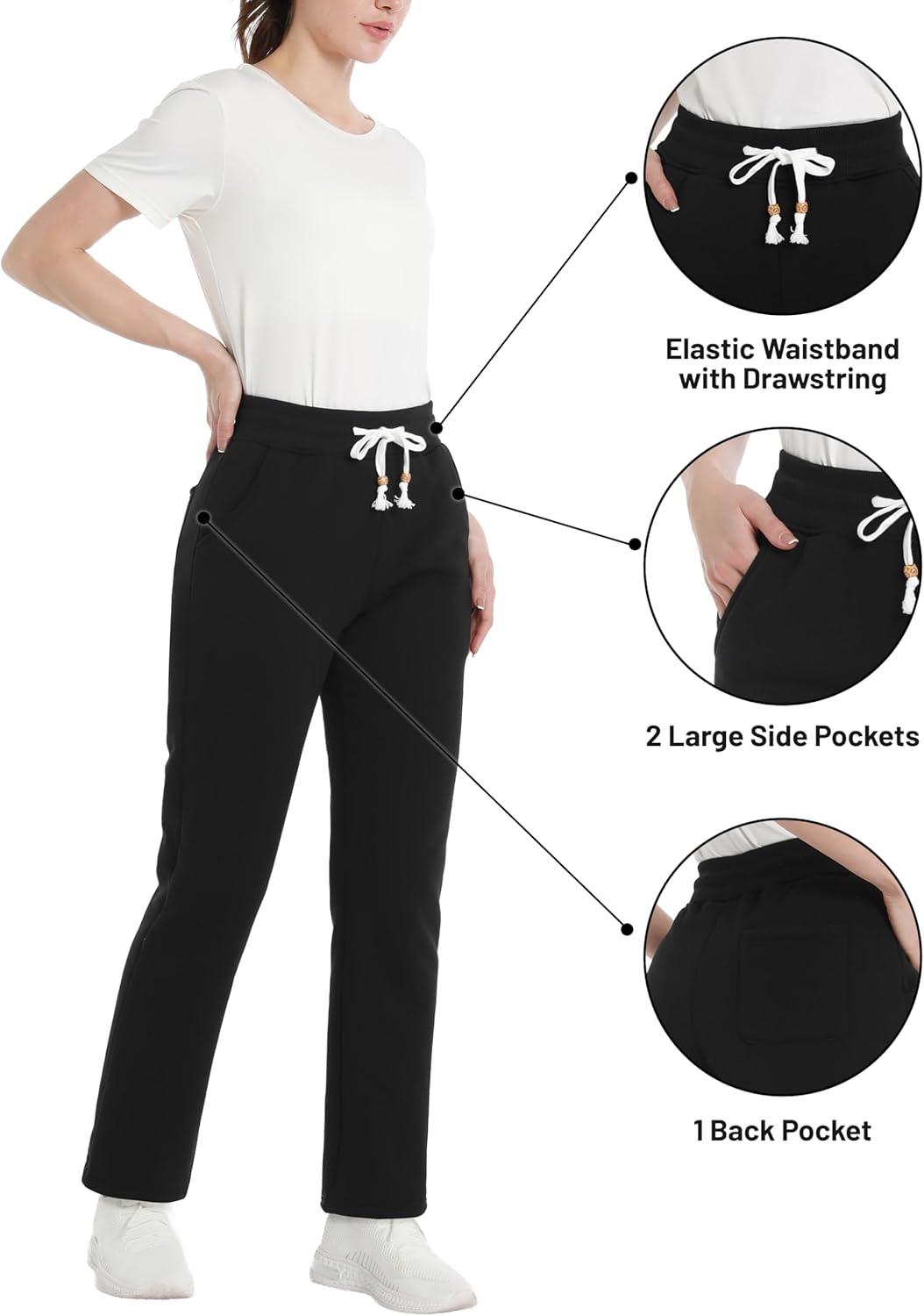 imageTACVASEN Womens Fleece Lined Sweatpants Winter Thermal Thick Sherpa Pants with Pockets Warm Cotton Athletic Lounge CasualBlack