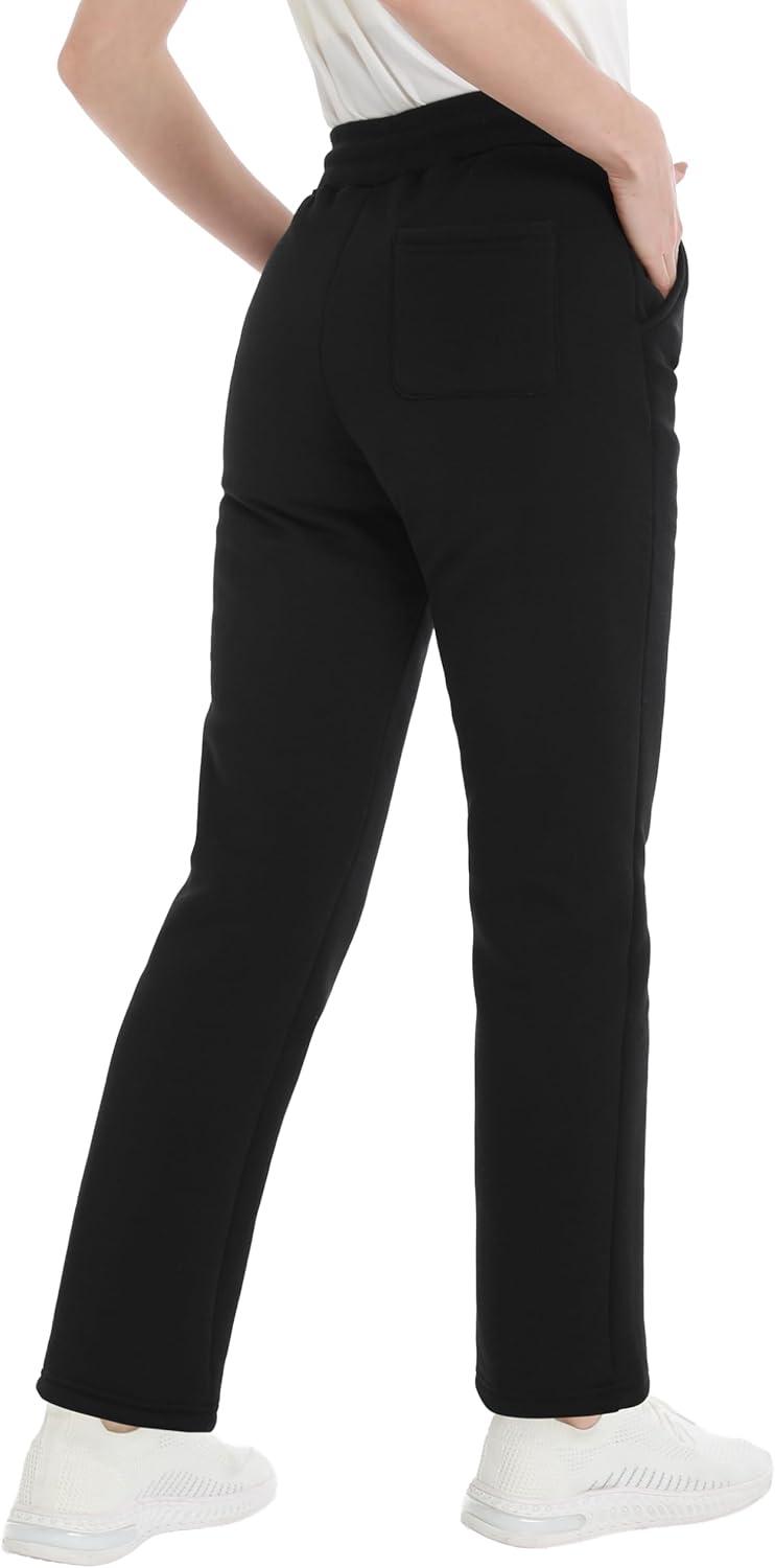 imageTACVASEN Womens Fleece Lined Sweatpants Winter Thermal Thick Sherpa Pants with Pockets Warm Cotton Athletic Lounge CasualBlack