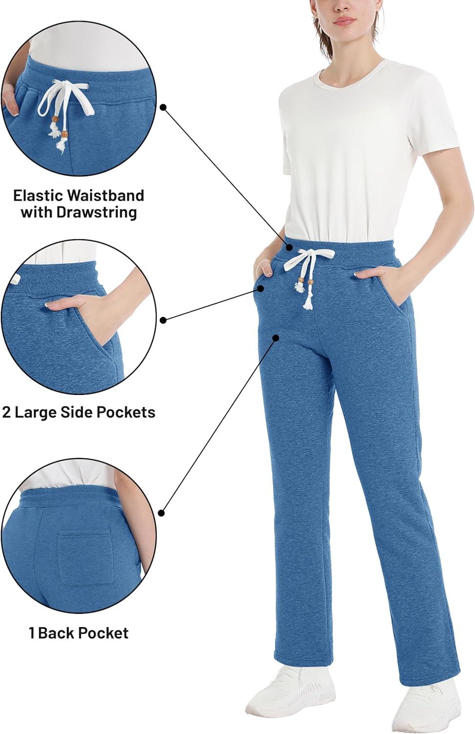 imageTACVASEN Womens Fleece Lined Sweatpants Winter Thermal Thick Sherpa Pants with Pockets Warm Cotton Athletic Lounge CasualBlue