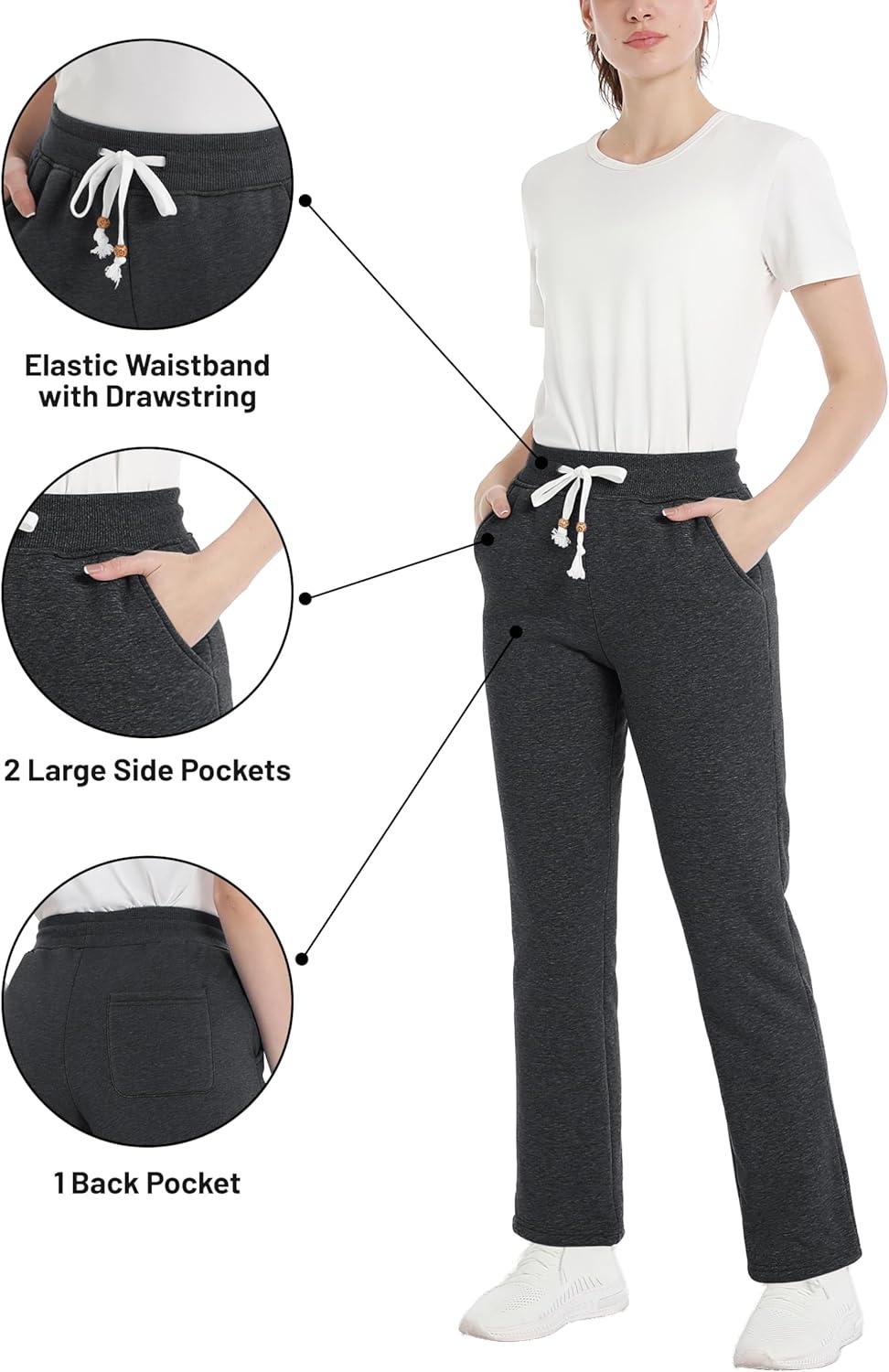 imageTACVASEN Womens Fleece Lined Sweatpants Winter Thermal Thick Sherpa Pants with Pockets Warm Cotton Athletic Lounge CasualDark Grey