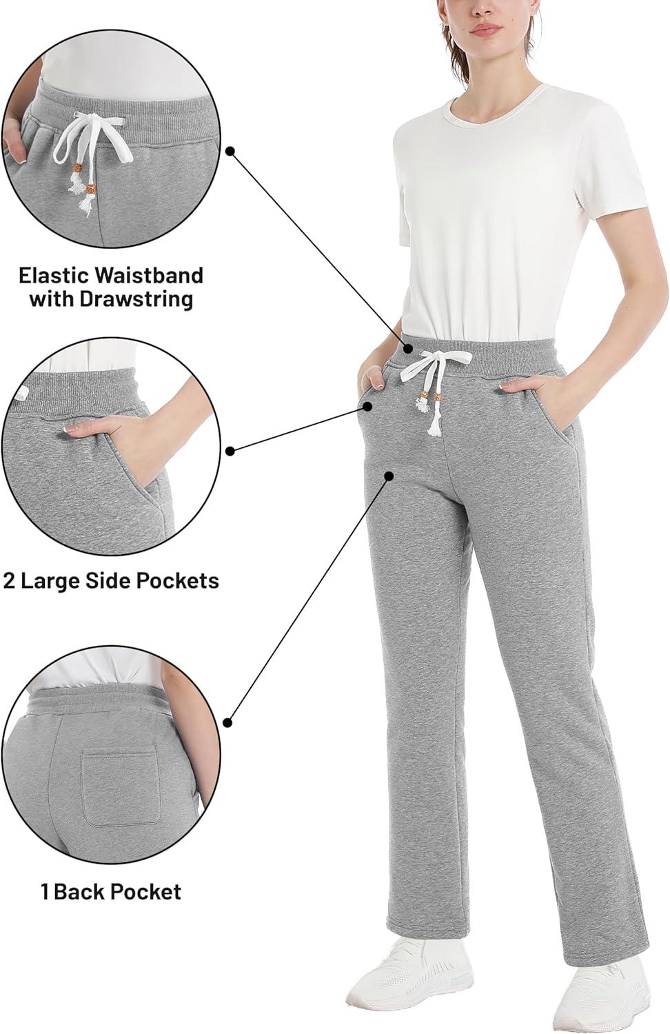 imageTACVASEN Womens Fleece Lined Sweatpants Winter Thermal Thick Sherpa Pants with Pockets Warm Cotton Athletic Lounge CasualLight Grey