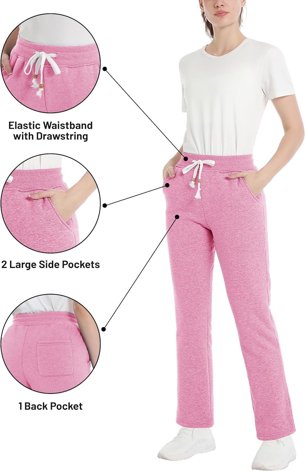 imageTACVASEN Womens Fleece Lined Sweatpants Winter Thermal Thick Sherpa Pants with Pockets Warm Cotton Athletic Lounge CasualPink