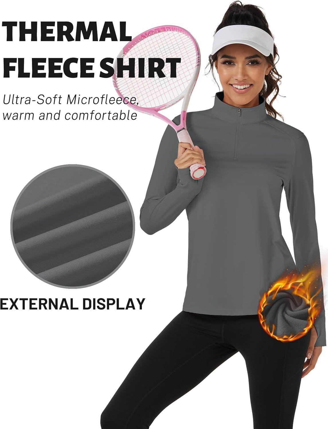 imageTACVASEN Womens Fleece Pullover Quarter Zip Sweatshirt Thermal Shirts Long Sleeve Athletic TopsDark Grey
