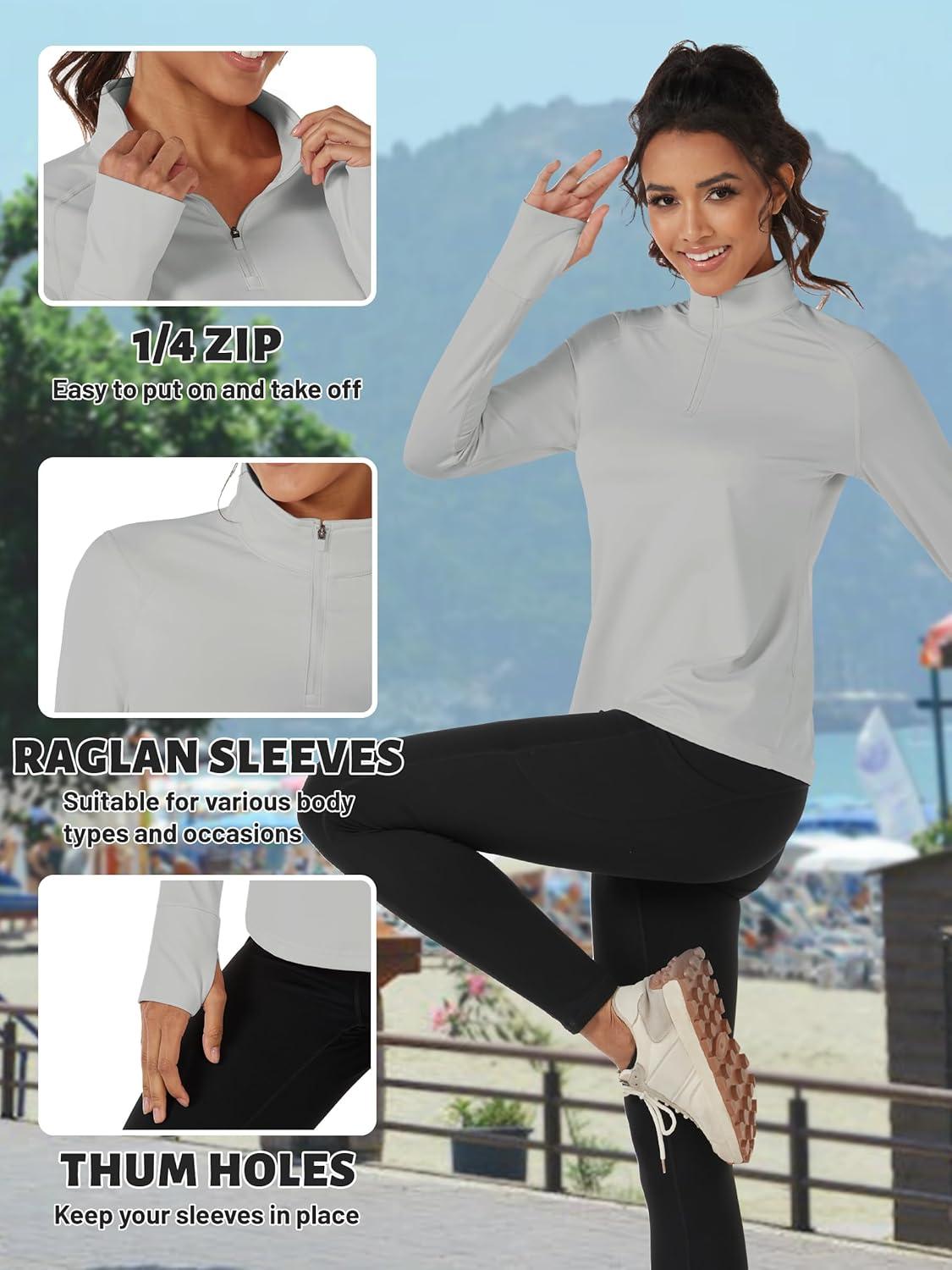 imageTACVASEN Womens Fleece Pullover Quarter Zip Sweatshirt Thermal Shirts Long Sleeve Athletic TopsLight Grey