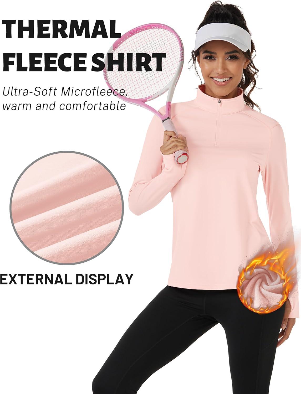 imageTACVASEN Womens Fleece Pullover Quarter Zip Sweatshirt Thermal Shirts Long Sleeve Athletic TopsLight Pink