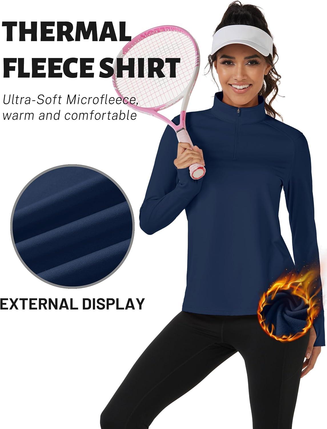 imageTACVASEN Womens Fleece Pullover Quarter Zip Sweatshirt Thermal Shirts Long Sleeve Athletic TopsNavy