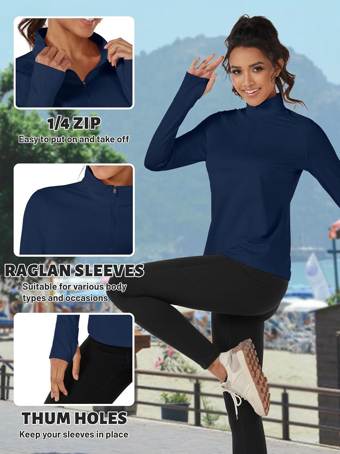imageTACVASEN Womens Fleece Pullover Quarter Zip Sweatshirt Thermal Shirts Long Sleeve Athletic TopsNavy