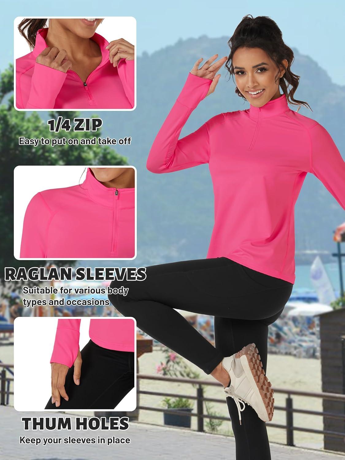 imageTACVASEN Womens Fleece Pullover Quarter Zip Sweatshirt Thermal Shirts Long Sleeve Athletic TopsRose Red