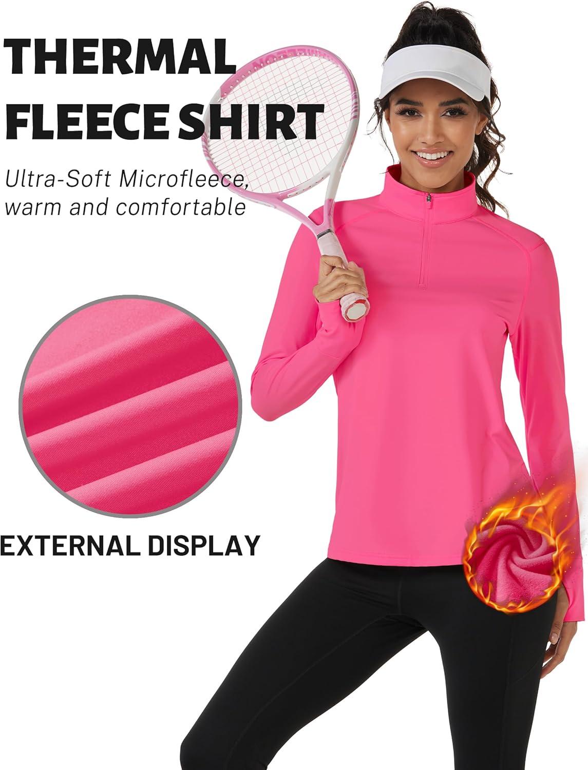 imageTACVASEN Womens Fleece Pullover Quarter Zip Sweatshirt Thermal Shirts Long Sleeve Athletic TopsRose Red