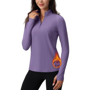 imageTACVASEN Womens Quarter Zip Pullover Workout Jacket Long Sleeve Athletic Sweatshirt Running Golf Tops with Thumb HolesDarkpurple
