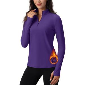 imageTACVASEN Womens Quarter Zip Pullover Workout Jacket Long Sleeve Athletic Sweatshirt Running Golf Tops with Thumb HolesDeeppurple