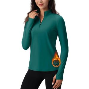 imageTACVASEN Womens Quarter Zip Pullover Workout Jacket Long Sleeve Athletic Sweatshirt Running Golf Tops with Thumb HolesEgreen