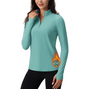 imageTACVASEN Womens Quarter Zip Pullover Workout Jacket Long Sleeve Athletic Sweatshirt Running Golf Tops with Thumb HolesGraygreen