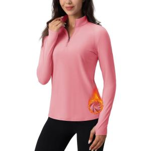 imageTACVASEN Womens Quarter Zip Pullover Workout Jacket Long Sleeve Athletic Sweatshirt Running Golf Tops with Thumb HolesGraypink