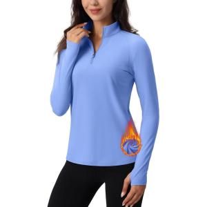 imageTACVASEN Womens Quarter Zip Pullover Workout Jacket Long Sleeve Athletic Sweatshirt Running Golf Tops with Thumb HolesLightblue
