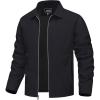 imageTACVASEN Mens Lightweight Windbreaker Full Zip Up Laydown Collar Jackets Light Casual Coat with Zip PocketsBlack